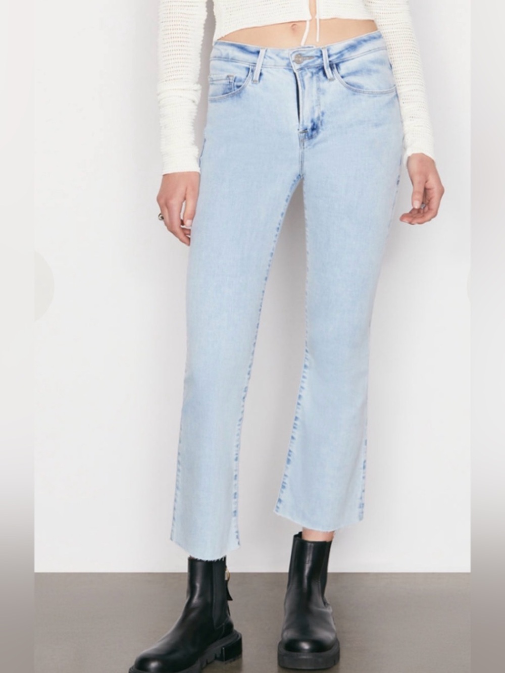 NWT FRAME Le Crop Mini Boot Inwood Wash Raw Hem Jeans Size 28